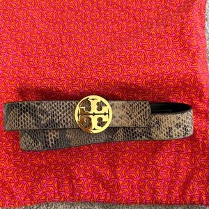 Tory Burch Snakeskin Belt with Gold Logo Size Medium